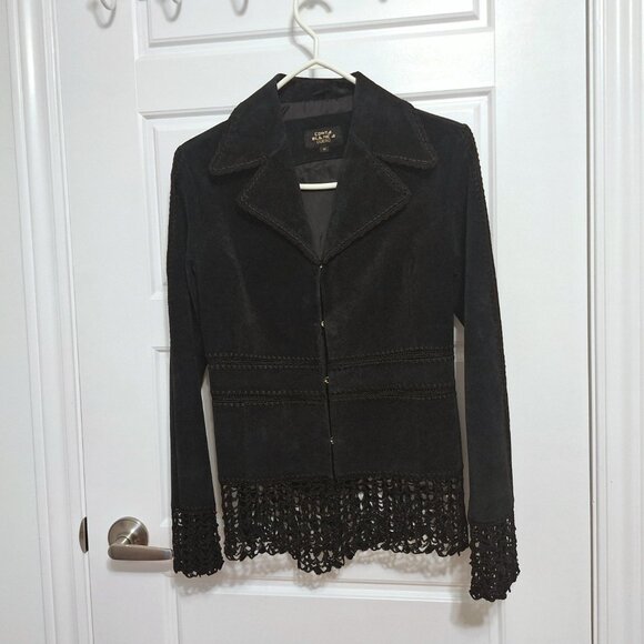 Vintage Costa Blanca tan suede leather blazer with fabric frills. Size M - Picture 4 of 9